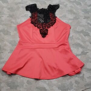 Vtg Y2k Blue Planet Tank Top Womens XL Pink Lace Whimsigoth Grunge Fleur De Lis